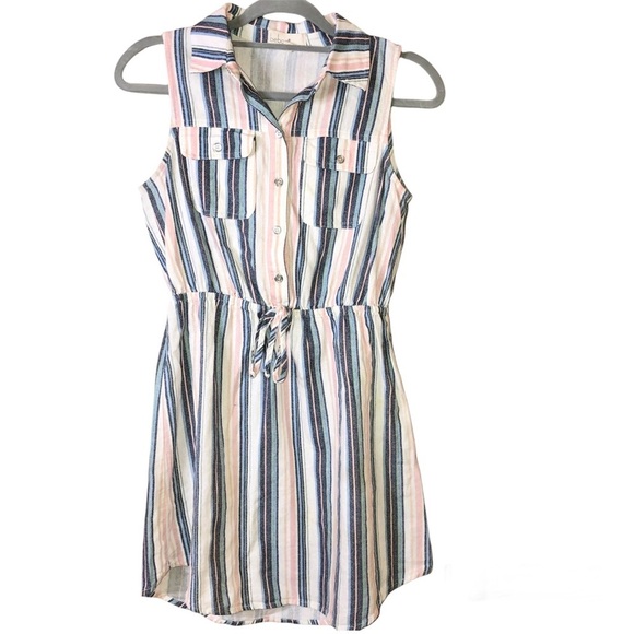 Bebop‎ Linen Blend Striped Sleeveless Shirt Dress Pink Blue Size Small Junior’s - Picture 1 of 5